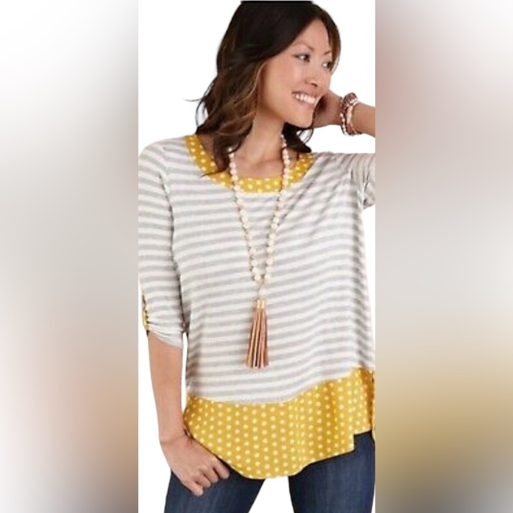 MATILDA JANE Once Upon A Time Oracle Tunic Top Striped Gray Yellow. Large​​
